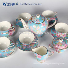 15pcs blaue Blumen-Malerei-klassischer Kaffee-und Tee-Satz, feine keramische Kaffeesätze gebildet in China